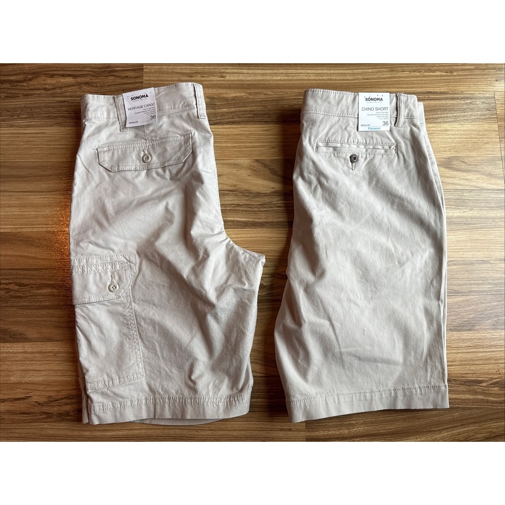 New MEN'S Regular SONOMA KHAKI TAN FLEXWEAR CHINO & Cargo SHORTS 36